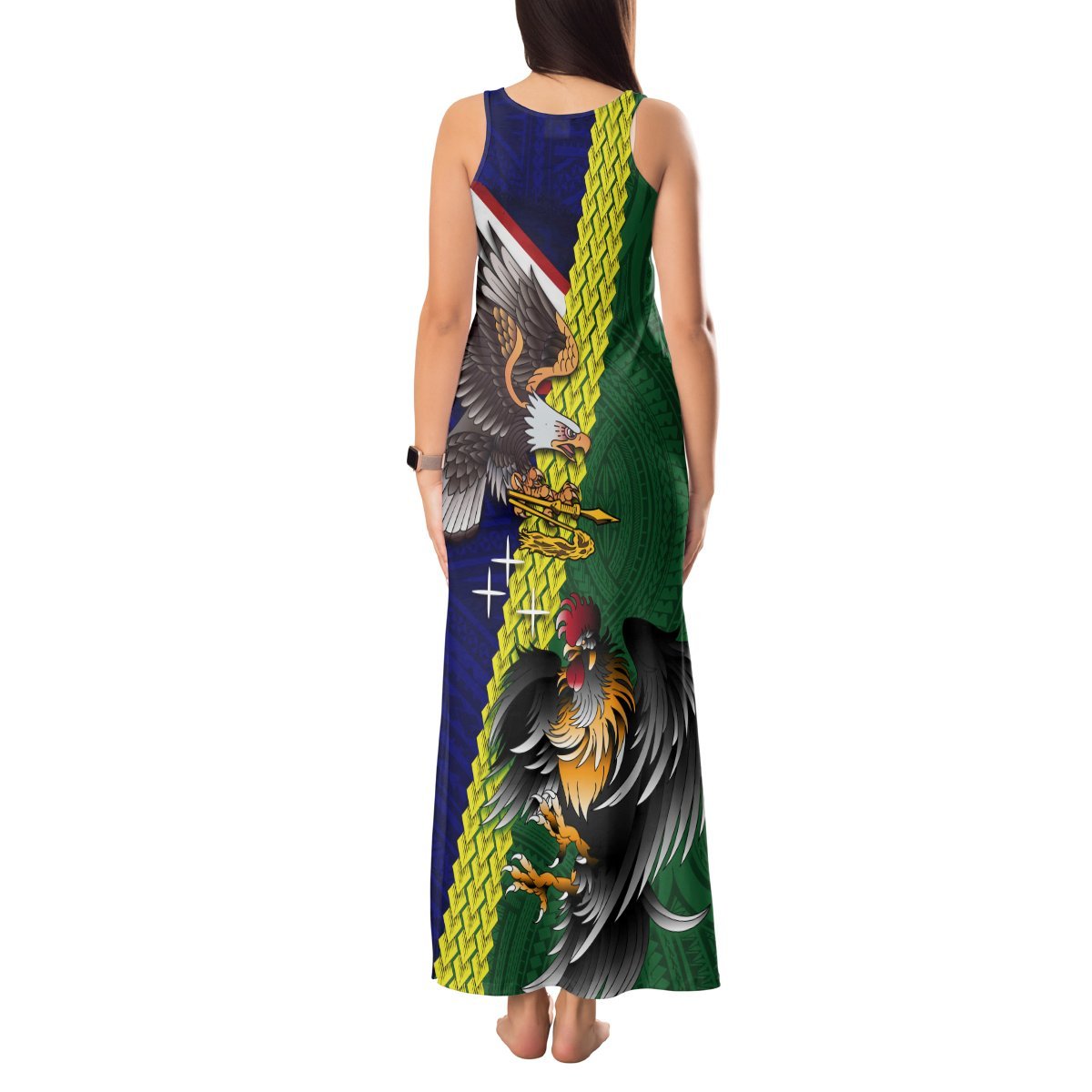 Manu'a Island and American Samoa Tank Maxi Dress Rooster and Eagle Mascot LT03 - Polynesian Pride