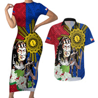 Philippines Lapu-Lapu Couples Matching Short Sleeve Bodycon Dress and Hawaiian Shirt Filipino Sun Tattoo With Yakan Pattern LT03 Red - Polynesian Pride