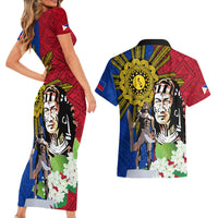 Philippines Lapu-Lapu Couples Matching Short Sleeve Bodycon Dress and Hawaiian Shirt Filipino Sun Tattoo With Yakan Pattern LT03 - Polynesian Pride