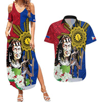 Philippines Lapu-Lapu Couples Matching Summer Maxi Dress and Hawaiian Shirt Filipino Sun Tattoo With Yakan Pattern LT03 Red - Polynesian Pride