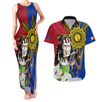 Philippines Lapu-Lapu Couples Matching Tank Maxi Dress and Hawaiian Shirt Filipino Sun Tattoo With Yakan Pattern LT03 Red - Polynesian Pride