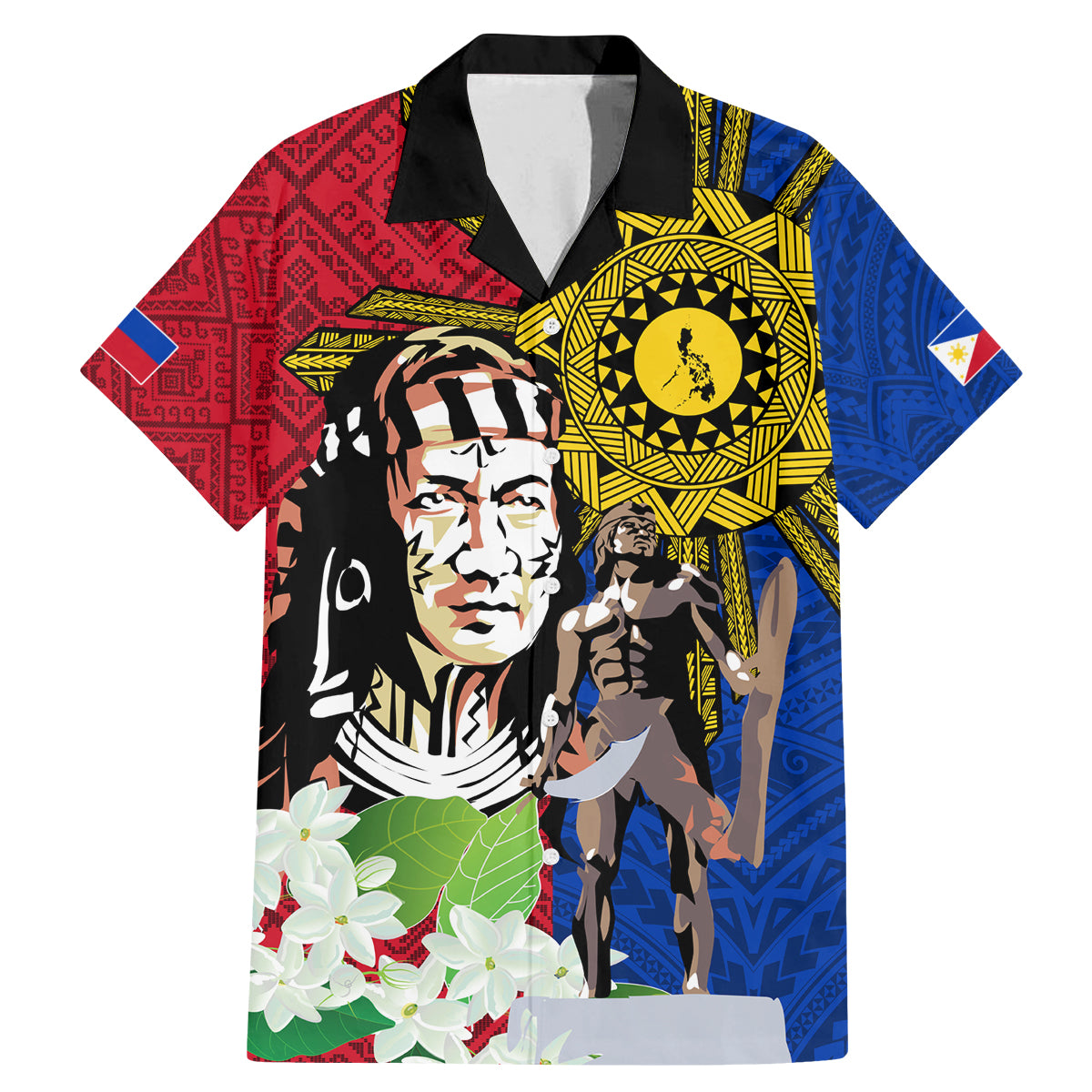 Philippines Lapu-Lapu Family Matching Mermaid Dress and Hawaiian Shirt Filipino Sun Tattoo With Yakan Pattern LT03 Dad's Shirt - Short Sleeve Red - Polynesian Pride