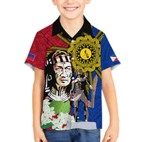 Philippines Lapu-Lapu Family Matching Off The Shoulder Long Sleeve Dress and Hawaiian Shirt Filipino Sun Tattoo With Yakan Pattern LT03 Son's Shirt Red - Polynesian Pride
