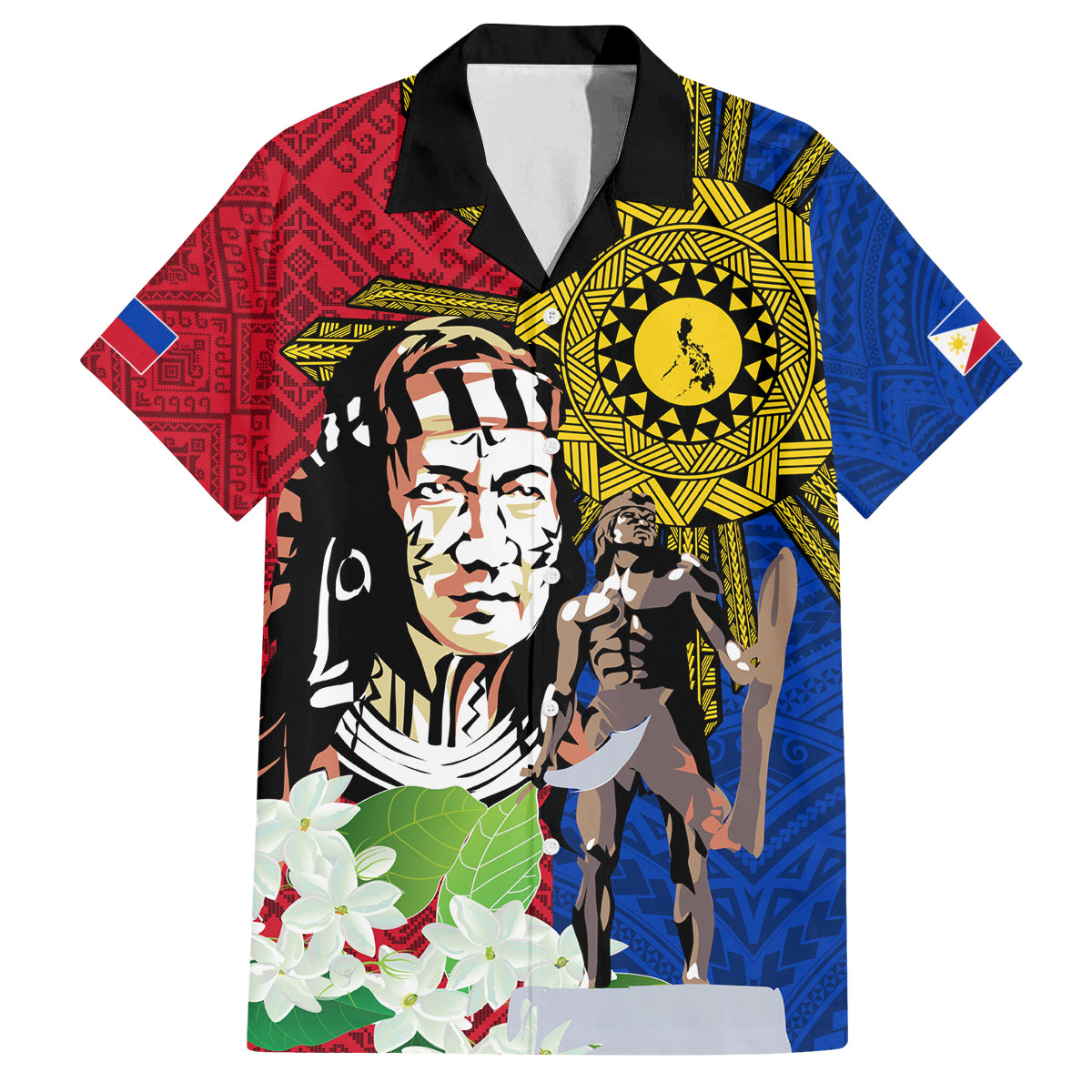 Philippines Lapu-Lapu Family Matching Off Shoulder Short Dress and Hawaiian Shirt Filipino Sun Tattoo With Yakan Pattern LT03 Dad's Shirt - Short Sleeve Red - Polynesian Pride