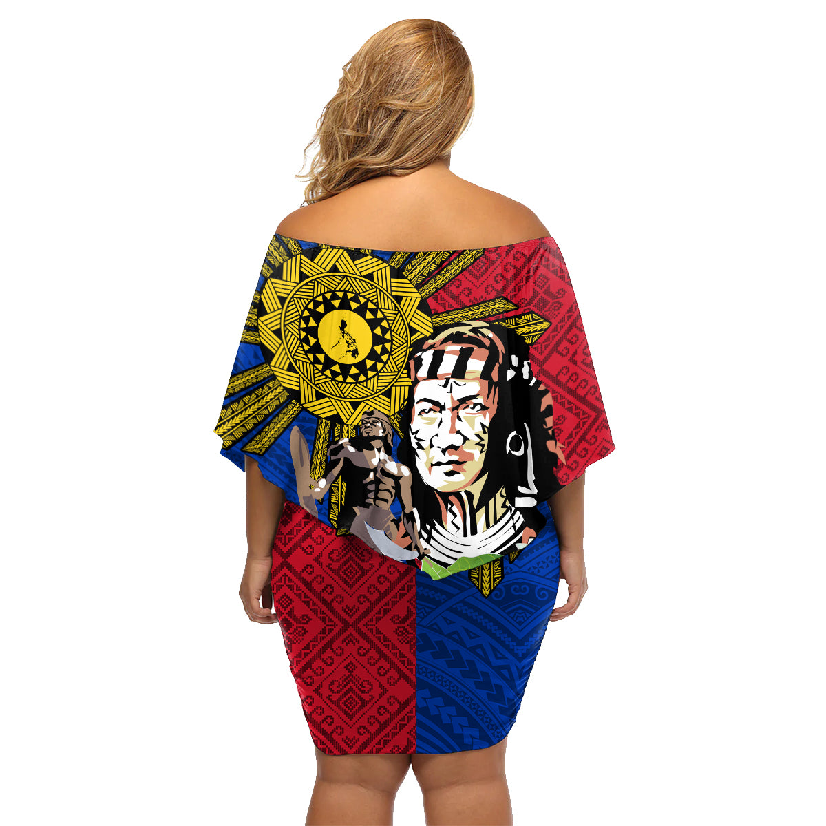 Philippines Lapu-Lapu Family Matching Off Shoulder Short Dress and Hawaiian Shirt Filipino Sun Tattoo With Yakan Pattern LT03 - Polynesian Pride
