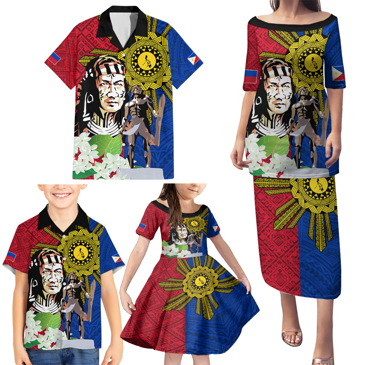 Philippines Lapu-Lapu Family Matching Puletasi and Hawaiian Shirt Filipino Sun Tattoo With Yakan Pattern LT03 - Polynesian Pride