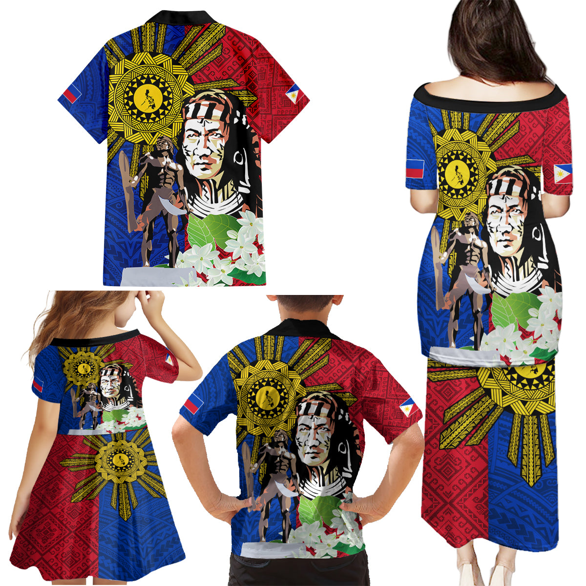 Philippines Lapu-Lapu Family Matching Puletasi and Hawaiian Shirt Filipino Sun Tattoo With Yakan Pattern LT03 - Polynesian Pride