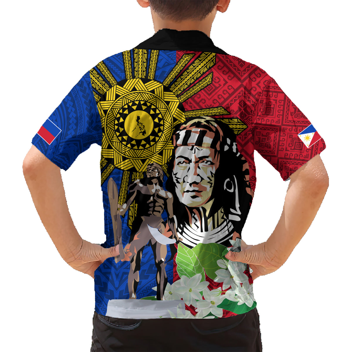 Philippines Lapu-Lapu Family Matching Short Sleeve Bodycon Dress and Hawaiian Shirt Filipino Sun Tattoo With Yakan Pattern LT03 - Polynesian Pride