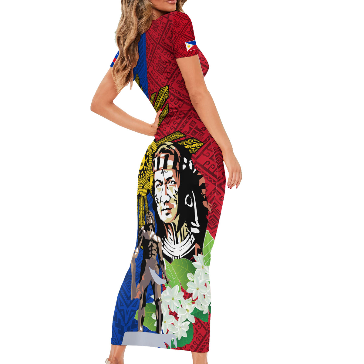 Philippines Lapu-Lapu Family Matching Short Sleeve Bodycon Dress and Hawaiian Shirt Filipino Sun Tattoo With Yakan Pattern LT03 - Polynesian Pride