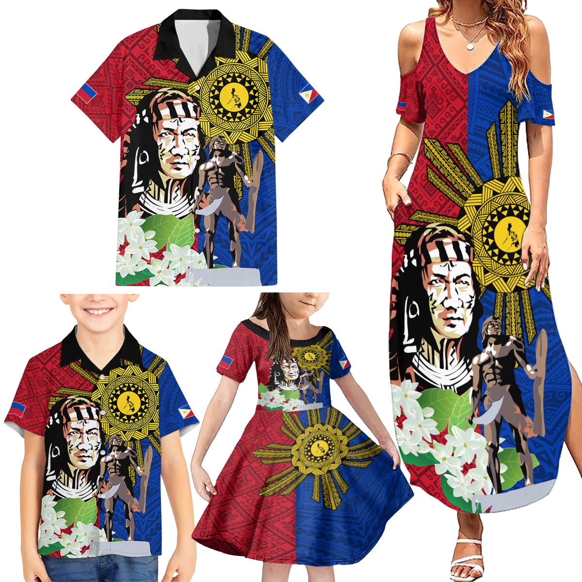 Philippines Lapu-Lapu Family Matching Summer Maxi Dress and Hawaiian Shirt Filipino Sun Tattoo With Yakan Pattern LT03 - Polynesian Pride