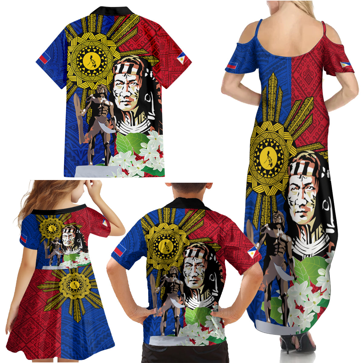 Philippines Lapu-Lapu Family Matching Summer Maxi Dress and Hawaiian Shirt Filipino Sun Tattoo With Yakan Pattern LT03 - Polynesian Pride