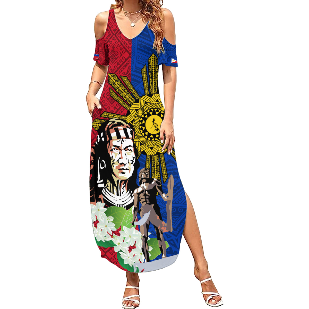 Philippines Lapu-Lapu Family Matching Summer Maxi Dress and Hawaiian Shirt Filipino Sun Tattoo With Yakan Pattern LT03 Mom's Dress Red - Polynesian Pride