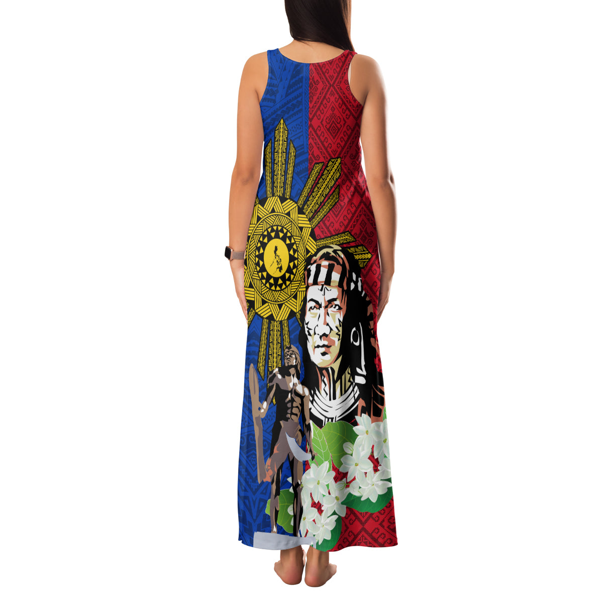 Philippines Lapu-Lapu Family Matching Tank Maxi Dress and Hawaiian Shirt Filipino Sun Tattoo With Yakan Pattern LT03 - Polynesian Pride