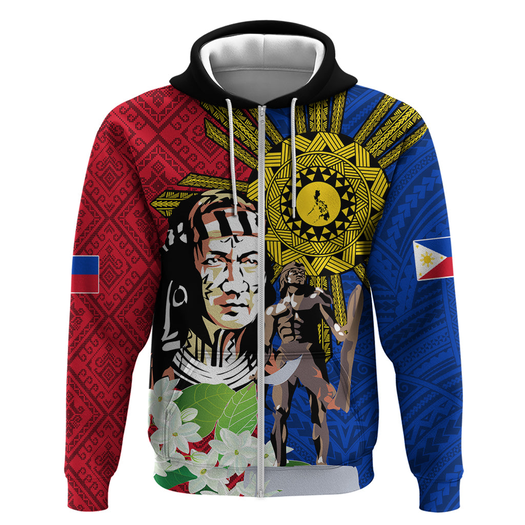 Philippines Lapu-Lapu Hoodie Filipino Sun Tattoo With Yakan Pattern LT03 Zip Hoodie Red - Polynesian Pride