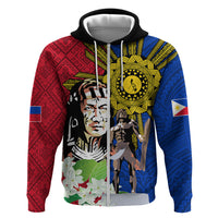 Philippines Lapu-Lapu Hoodie Filipino Sun Tattoo With Yakan Pattern LT03 Zip Hoodie Red - Polynesian Pride