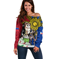Philippines Lapu-Lapu Off Shoulder Sweater Filipino Sun Tattoo With Yakan Pattern