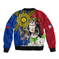 Philippines Lapu-Lapu Sleeve Zip Bomber Jacket Filipino Sun Tattoo With Yakan Pattern LT03 - Polynesian Pride