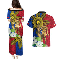 Philippines Lapu Lapu King Jasmine Flowers Couples Matching Puletasi and Hawaiian Shirt Filipino Sun Tattoo LT03 - Polynesian Pride