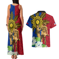 Philippines Lapu Lapu King Jasmine Flowers Couples Matching Tank Maxi Dress and Hawaiian Shirt Filipino Sun Tattoo LT03 - Polynesian Pride
