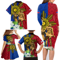 Philippines Lapu Lapu King Jasmine Flowers Family Matching Long Sleeve Bodycon Dress and Hawaiian Shirt Filipino Sun Tattoo LT03 - Polynesian Pride