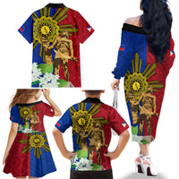 Philippines Lapu Lapu King Jasmine Flowers Family Matching Off The Shoulder Long Sleeve Dress and Hawaiian Shirt Filipino Sun Tattoo LT03 - Polynesian Pride