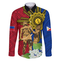 Philippines Lapu Lapu King Jasmine Flowers Family Matching Off Shoulder Maxi Dress and Hawaiian Shirt Filipino Sun Tattoo LT03 Dad's Shirt - Long Sleeve Red - Polynesian Pride