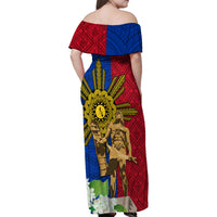 Philippines Lapu Lapu King Jasmine Flowers Family Matching Off Shoulder Maxi Dress and Hawaiian Shirt Filipino Sun Tattoo LT03 - Polynesian Pride