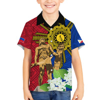 Philippines Lapu Lapu King Jasmine Flowers Family Matching Off Shoulder Maxi Dress and Hawaiian Shirt Filipino Sun Tattoo LT03 Son's Shirt Red - Polynesian Pride