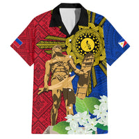 Philippines Lapu Lapu King Jasmine Flowers Family Matching Puletasi and Hawaiian Shirt Filipino Sun Tattoo LT03 Dad's Shirt - Short Sleeve Red - Polynesian Pride