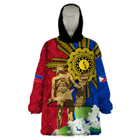 Philippines Lapu Lapu King Jasmine Flowers Wearable Blanket Hoodie Filipino Sun Tattoo LT03 One Size Red - Polynesian Pride