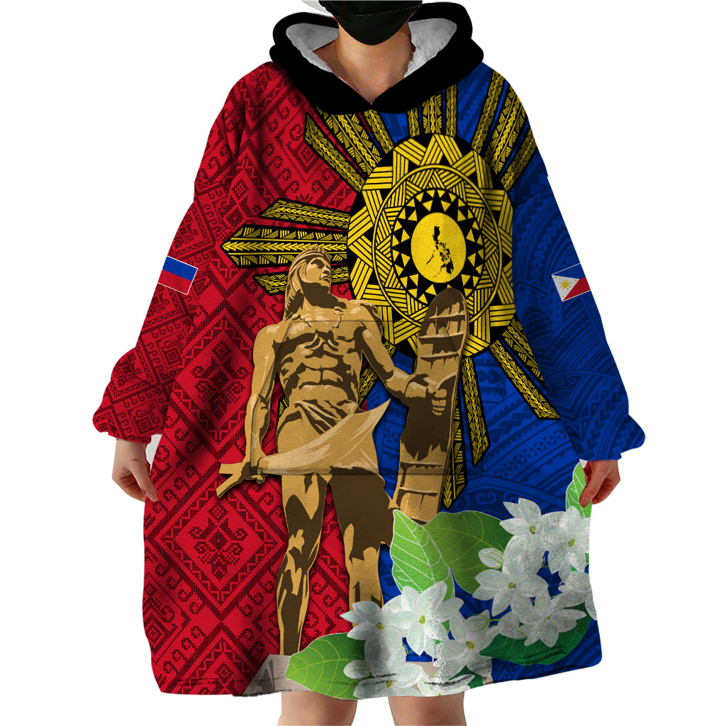 Philippines Lapu Lapu King Jasmine Flowers Wearable Blanket Hoodie Filipino Sun Tattoo LT03 - Polynesian Pride
