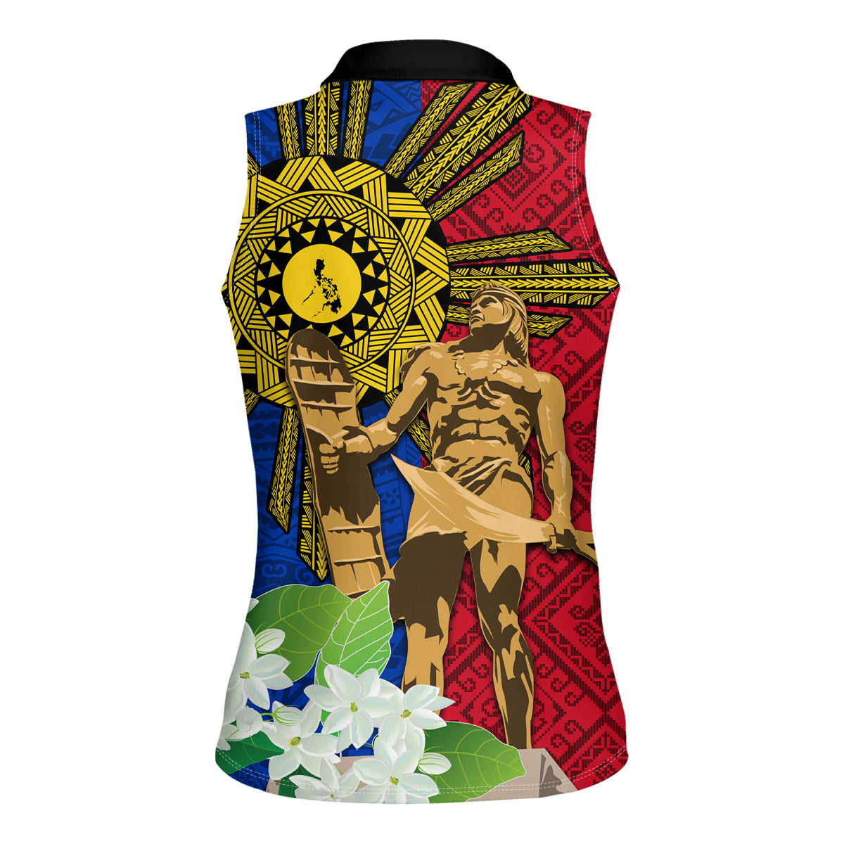 Philippines Lapu Lapu King Jasmine Flowers Women Sleeveless Polo Shirt Filipino Sun Tattoo LT03 - Polynesian Pride