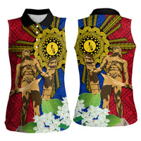 Philippines Lapu Lapu King Jasmine Flowers Women Sleeveless Polo Shirt Filipino Sun Tattoo LT03 - Polynesian Pride