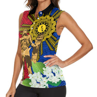 Philippines Lapu Lapu King Jasmine Flowers Women Sleeveless Polo Shirt Filipino Sun Tattoo LT03 - Polynesian Pride