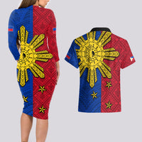Philippines Sun Batok Tattoo Couples Matching Long Sleeve Bodycon Dress and Hawaiian Shirt Polynesian and Yakan Pattern LT03 - Polynesian Pride
