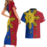 Philippines Sun Batok Tattoo Couples Matching Short Sleeve Bodycon Dress and Hawaiian Shirt Polynesian and Yakan Pattern LT03 - Polynesian Pride