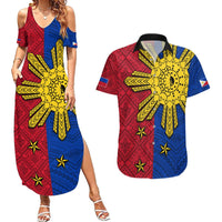 Philippines Sun Batok Tattoo Couples Matching Summer Maxi Dress and Hawaiian Shirt Polynesian and Yakan Pattern