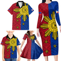Philippines Sun Batok Tattoo Family Matching Long Sleeve Bodycon Dress and Hawaiian Shirt Polynesian and Yakan Pattern LT03 - Polynesian Pride