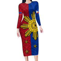 Philippines Sun Batok Tattoo Family Matching Long Sleeve Bodycon Dress and Hawaiian Shirt Polynesian and Yakan Pattern LT03 Mom's Dress Red - Polynesian Pride