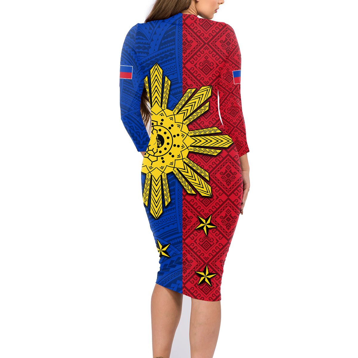 Philippines Sun Batok Tattoo Family Matching Long Sleeve Bodycon Dress and Hawaiian Shirt Polynesian and Yakan Pattern LT03 - Polynesian Pride