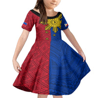 Philippines Sun Batok Tattoo Family Matching Mermaid Dress and Hawaiian Shirt Polynesian and Yakan Pattern LT03 Daughter's Dress Red - Polynesian Pride