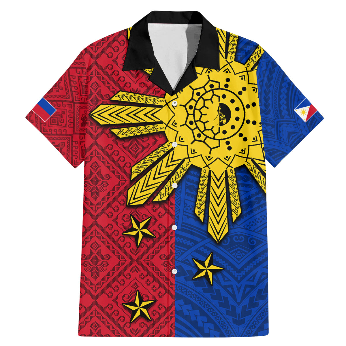 Philippines Sun Batok Tattoo Family Matching Mermaid Dress and Hawaiian Shirt Polynesian and Yakan Pattern LT03 Dad's Shirt - Short Sleeve Red - Polynesian Pride