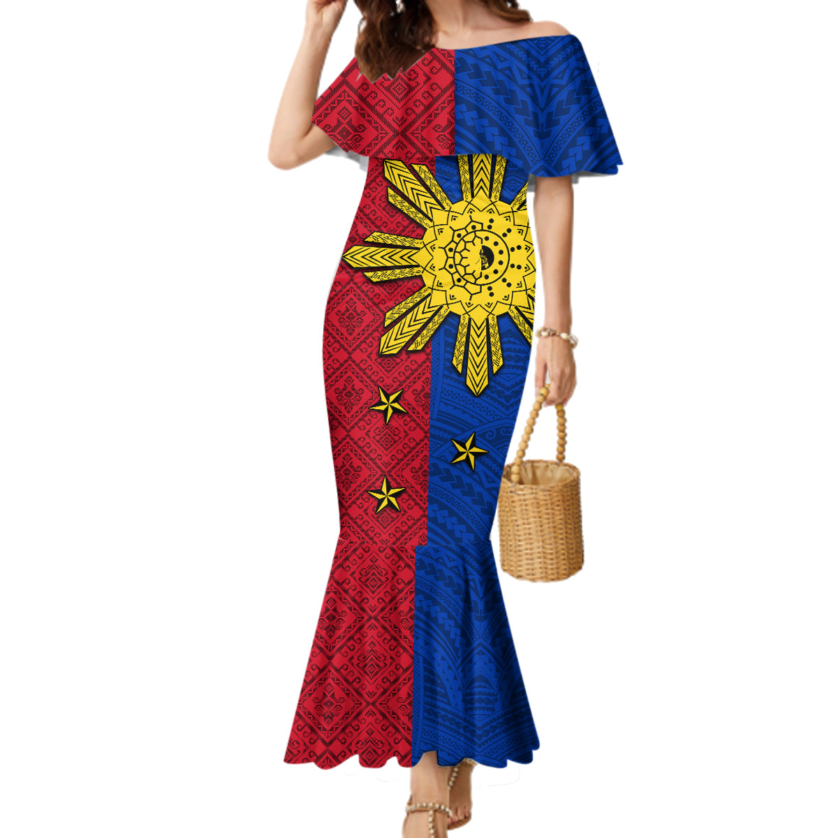 Philippines Sun Batok Tattoo Family Matching Mermaid Dress and Hawaiian Shirt Polynesian and Yakan Pattern LT03 Mom's Dress Red - Polynesian Pride