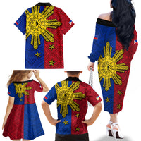 Philippines Sun Batok Tattoo Family Matching Off The Shoulder Long Sleeve Dress and Hawaiian Shirt Polynesian and Yakan Pattern LT03 - Polynesian Pride