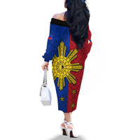 Philippines Sun Batok Tattoo Family Matching Off The Shoulder Long Sleeve Dress and Hawaiian Shirt Polynesian and Yakan Pattern LT03 - Polynesian Pride