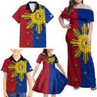 Philippines Sun Batok Tattoo Family Matching Off Shoulder Maxi Dress and Hawaiian Shirt Polynesian and Yakan Pattern LT03 - Polynesian Pride
