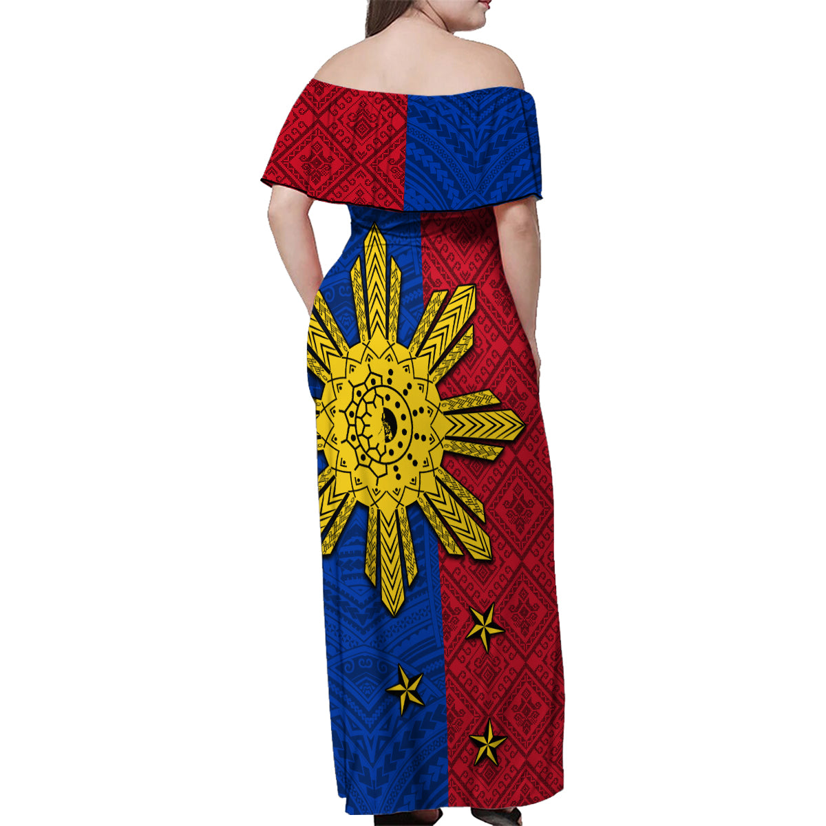 Philippines Sun Batok Tattoo Family Matching Off Shoulder Maxi Dress and Hawaiian Shirt Polynesian and Yakan Pattern LT03 - Polynesian Pride