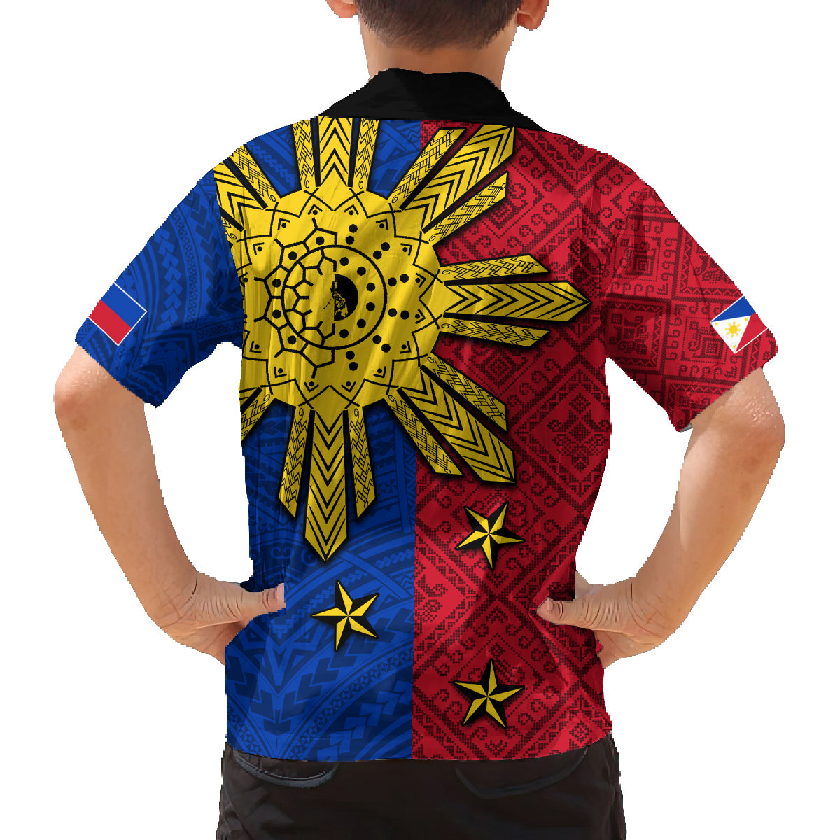 Philippines Sun Batok Tattoo Family Matching Off Shoulder Short Dress and Hawaiian Shirt Polynesian and Yakan Pattern LT03 - Polynesian Pride