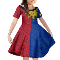 Philippines Sun Batok Tattoo Family Matching Off Shoulder Short Dress and Hawaiian Shirt Polynesian and Yakan Pattern LT03 Daughter's Dress Red - Polynesian Pride