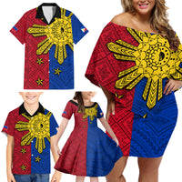 Philippines Sun Batok Tattoo Family Matching Off Shoulder Short Dress and Hawaiian Shirt Polynesian and Yakan Pattern LT03 - Polynesian Pride
